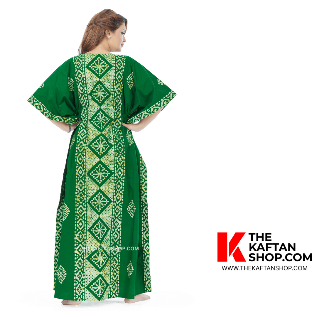 K083 - Green Diamond Design, Hand Dyed Batik, 100% Cotton Kaftan. - thekaftanshop.com