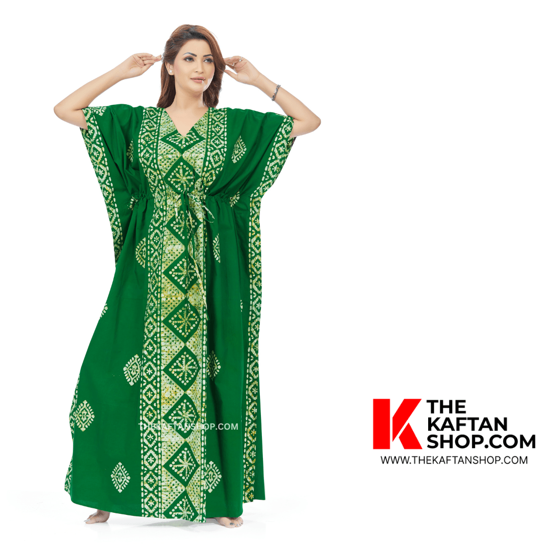 K083 - Green Diamond Design, Hand Dyed Batik, 100% Cotton Kaftan. - thekaftanshop.com