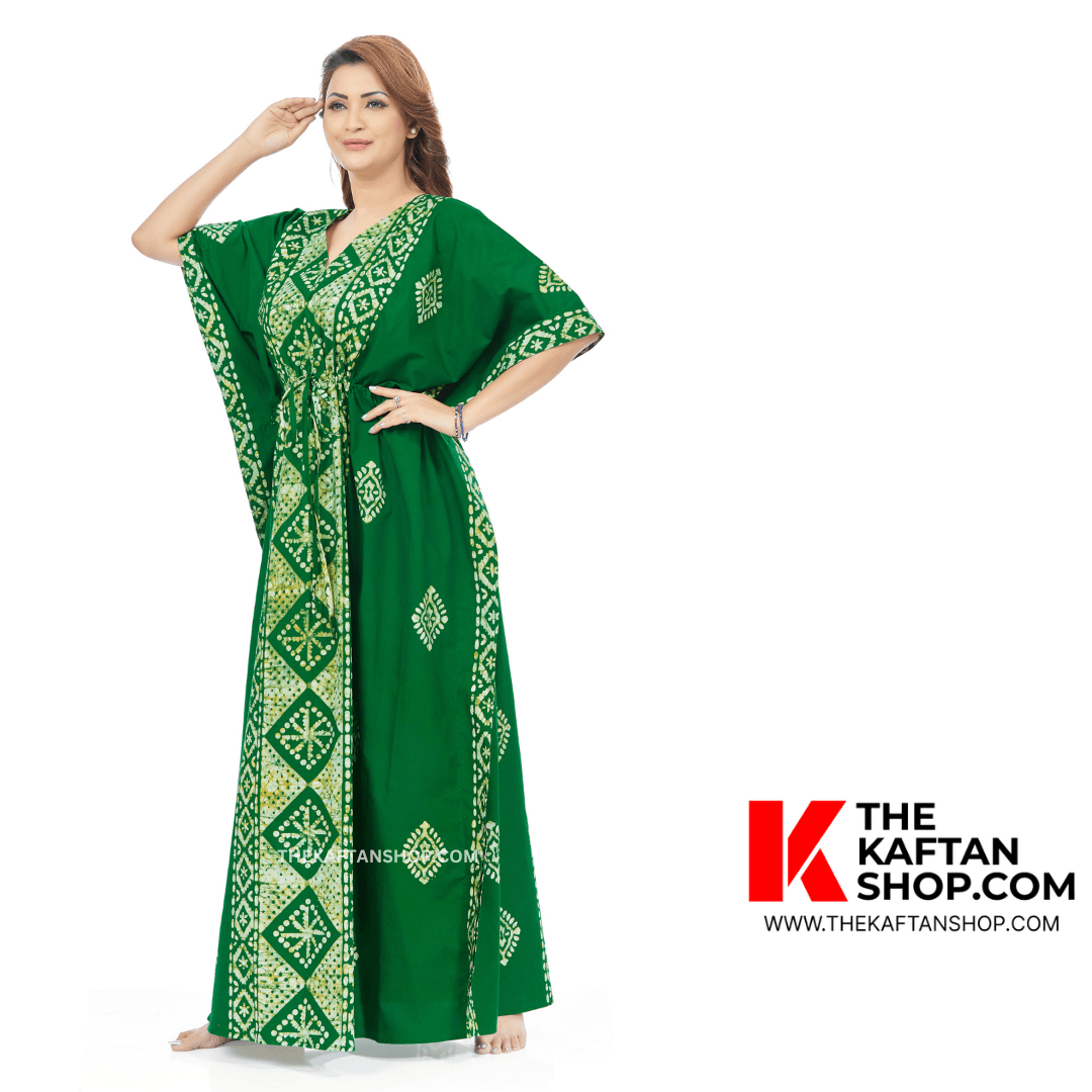 K083 - Green Diamond Design, Hand Dyed Batik, 100% Cotton Kaftan. - thekaftanshop.com