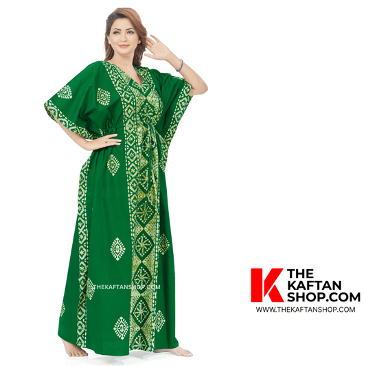 K083 - Green Diamond Design, Hand Dyed Batik, 100% Cotton Kaftan. - thekaftanshop.com