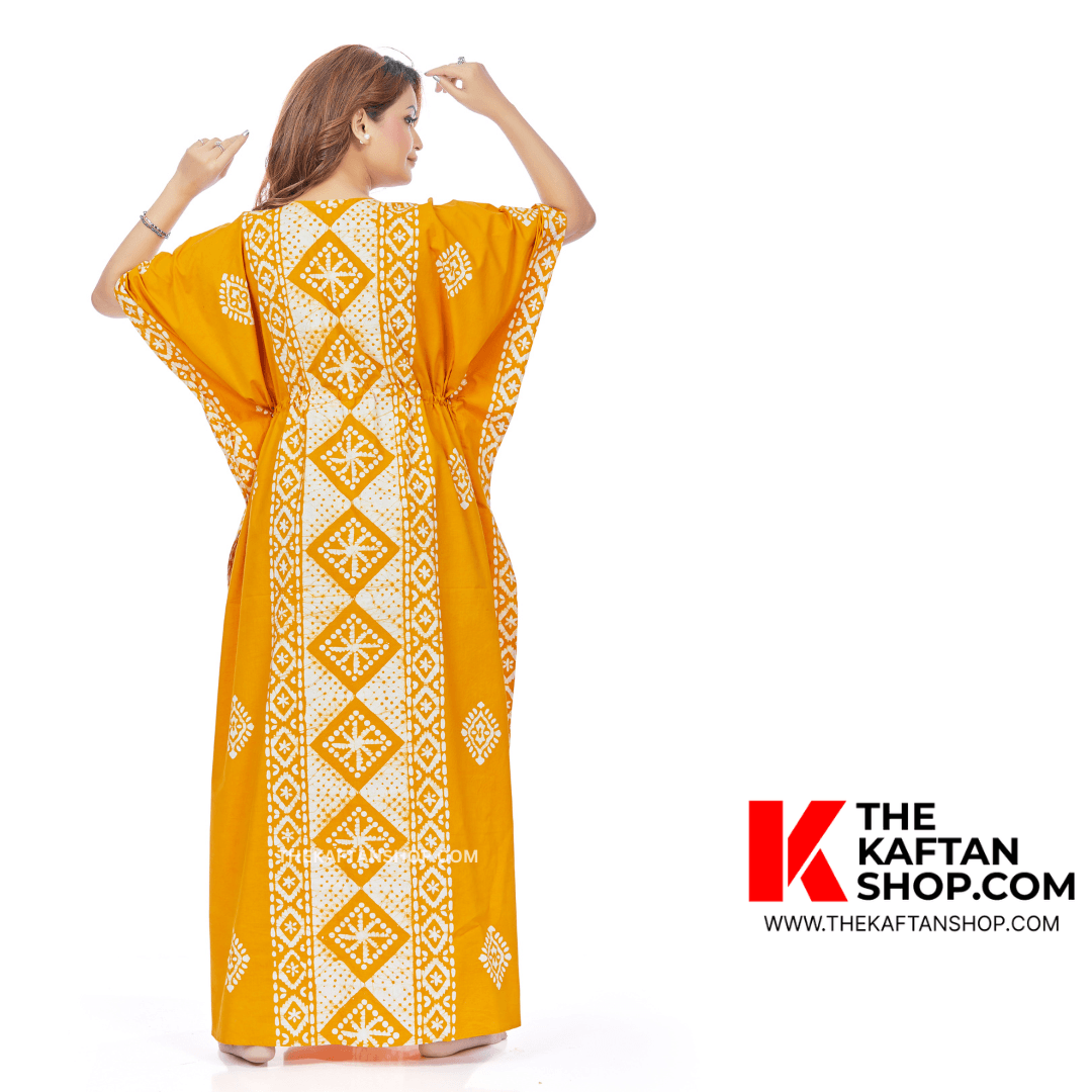 K084 - Yellow Diamond Design, Hand Dyed Batik, 100% Cotton Kaftan. - thekaftanshop.com