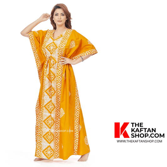 K084 - Yellow Diamond Design, Hand Dyed Batik, 100% Cotton Kaftan. - thekaftanshop.com