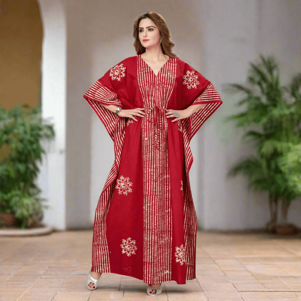 K010 - Stripe Red, Hand Dyed Batik, 100% Cotton Kaftan - thekaftanshop.com