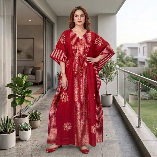 Stripe Red, Hand Dyed Batik, 100% Cotton Kaftan - K010
