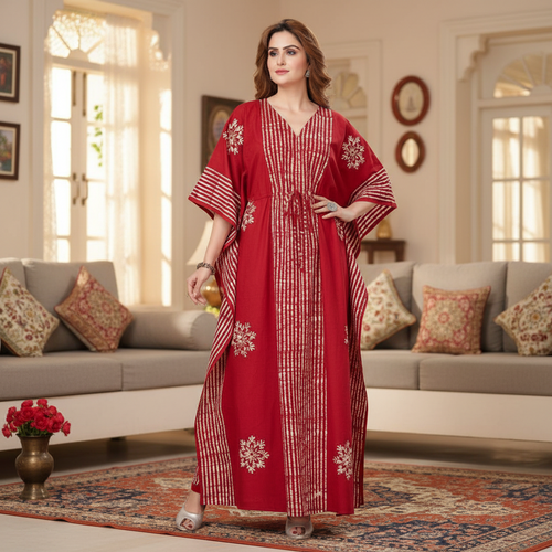 Stripe Red, Hand Dyed Batik, 100% Cotton Kaftan - K010
