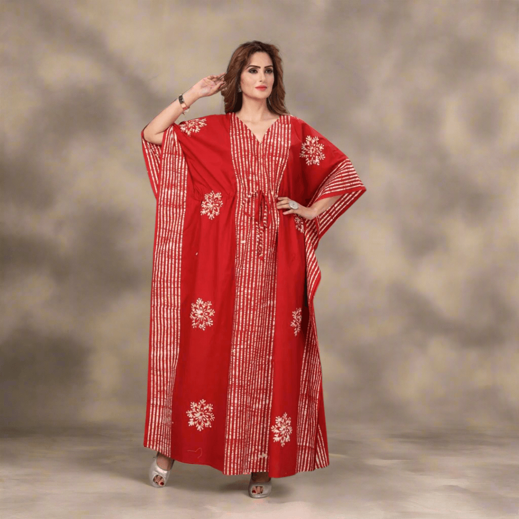 K010 - Stripe Red, Hand Dyed Batik, 100% Cotton Kaftan - thekaftanshop.com