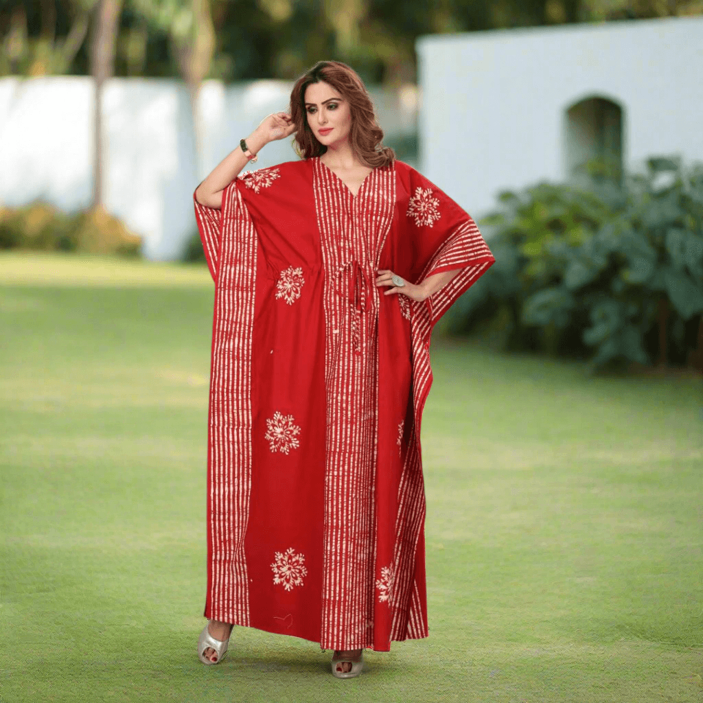 K010 - Stripe Red, Hand Dyed Batik, 100% Cotton Kaftan - thekaftanshop.com