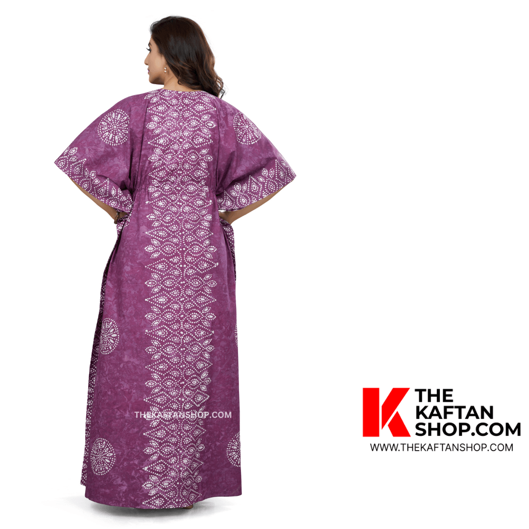 K110 - Wine Bandhani, Hand Dyed Batik, 100% Cotton Kaftan. - thekaftanshop.com