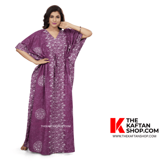 K110 - Wine Bandhani, Hand Dyed Batik, 100% Cotton Kaftan. - thekaftanshop.com