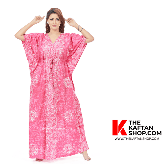K111 - Pink Bandhani, Hand Dyed Batik, 100% Cotton Kaftan. - thekaftanshop.com
