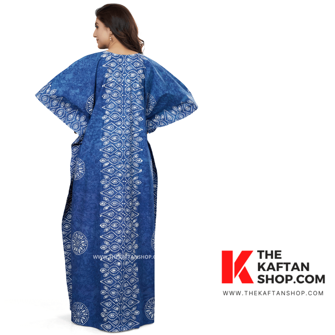 K113 - Blue Bandhani, Hand Dyed Batik, 100% Cotton Kaftan. - thekaftanshop.com