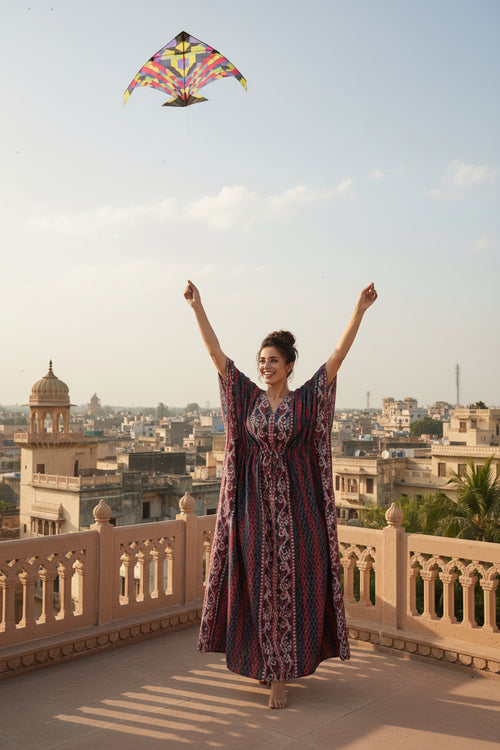 Brown Leaf Design, Hand Dyed Batik, 100% Cotton Kaftan - K141