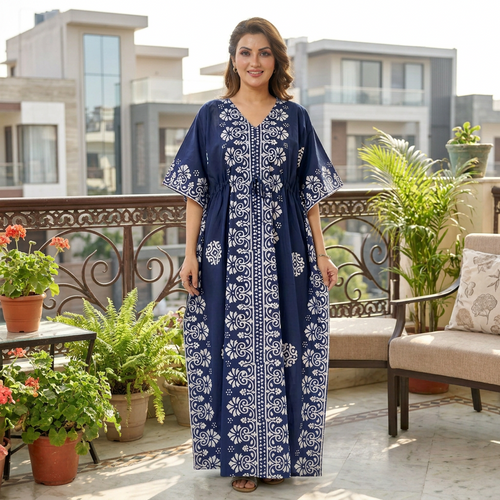 Navy Blue Motif Design Batik, Hand Dyed Batik, 100% Cotton Kaftan - K231