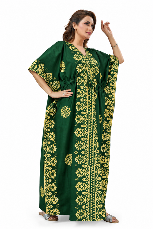 Green Paisley Design Batik, Hand Dyed Batik, 100% Cotton Kaftan - K217