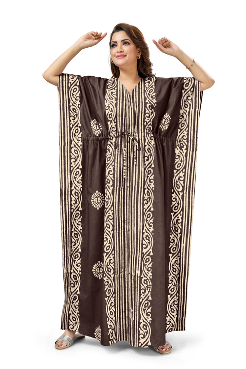 Brown Lines Design Batik, Hand Dyed Batik, 100% Cotton Kaftan - K223