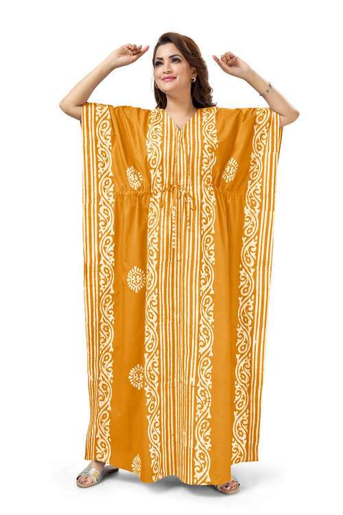 Yellow Lines Design Batik, Hand Dyed Batik, 100% Cotton Kaftan - K225