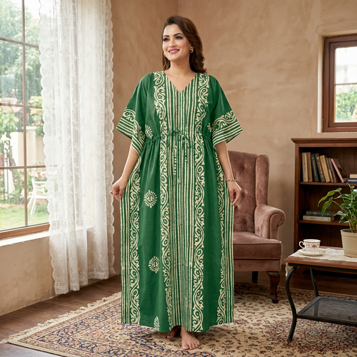 Green Lines Design Batik, Hand Dyed Batik, 100% Cotton Kaftan - K227