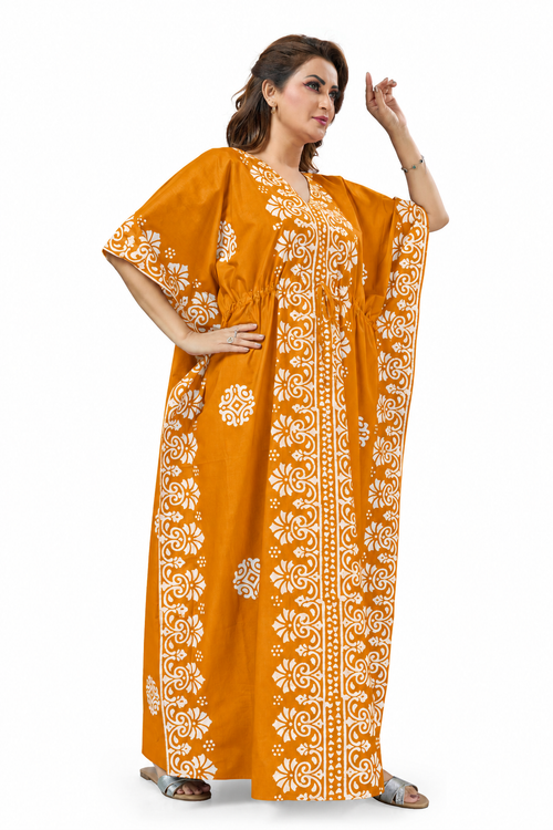 Yellow Motif Design Batik, Hand Dyed Batik, 100% Cotton Kaftan - K235