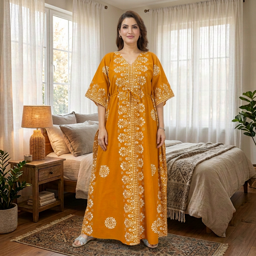 Yellow Motif Design Batik, Hand Dyed Batik, 100% Cotton Kaftan - K235