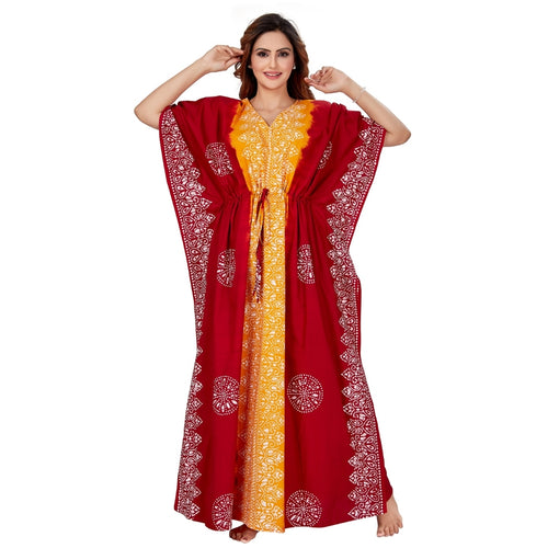 Red & Yellow Shaded, Hand Dyed Batik, 100% Cotton Kaftan - K046