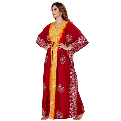 Red & Yellow Shaded, Hand Dyed Batik, 100% Cotton Kaftan - K046