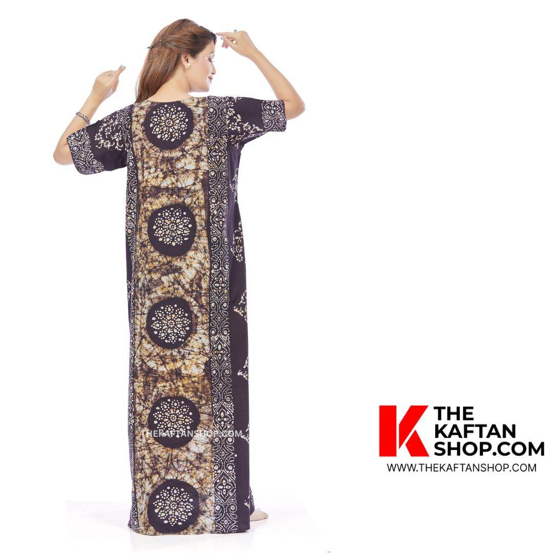 NG026 - Brown Circles, Hand Dyed Batik, 100% Cotton Night Gown - thekaftanshop.com