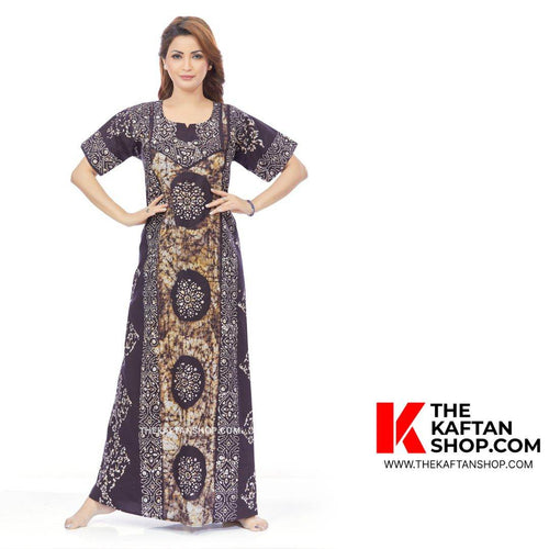 Brown Circles, Hand Dyed Batik, 100% Cotton Night Gown - NG026