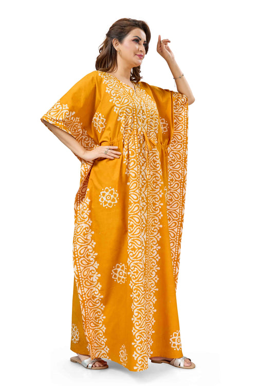 Yellow Paisley Design Batik, Hand Dyed Batik, 100% Cotton Kaftan - K215