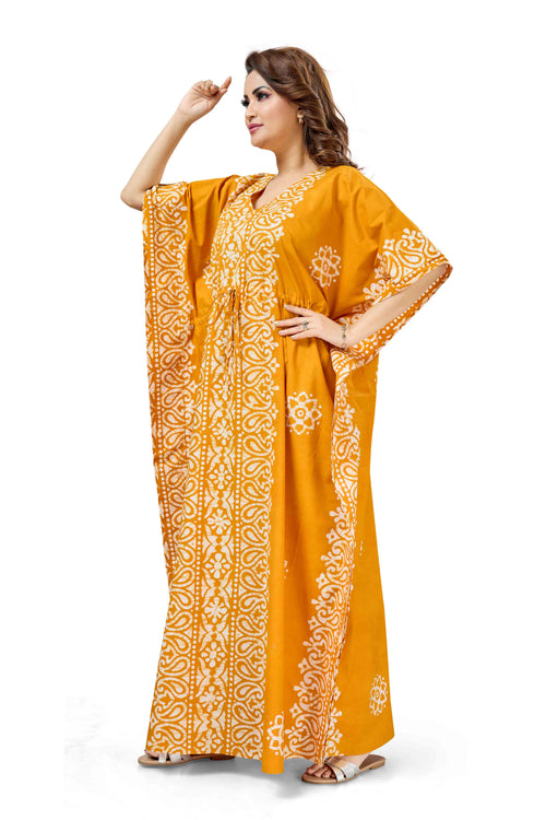 Yellow Paisley Design Batik, Hand Dyed Batik, 100% Cotton Kaftan - K215