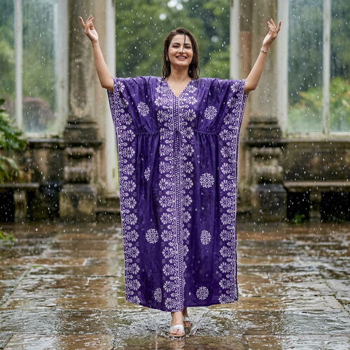 Purple Motif Design Batik, Hand Dyed Batik, 100% Cotton Kaftan - K236
