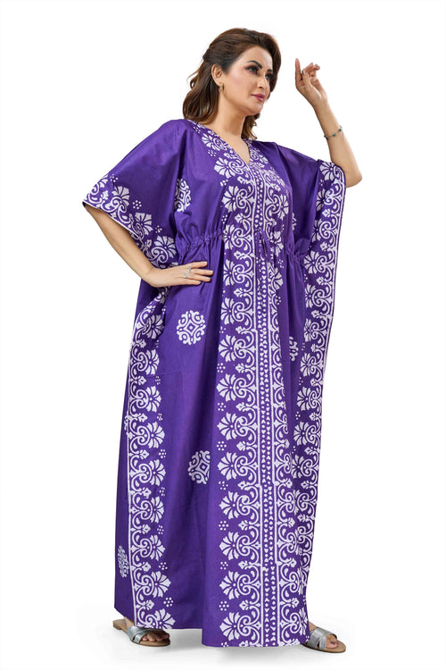 Purple Motif Design Batik, Hand Dyed Batik, 100% Cotton Kaftan - K236