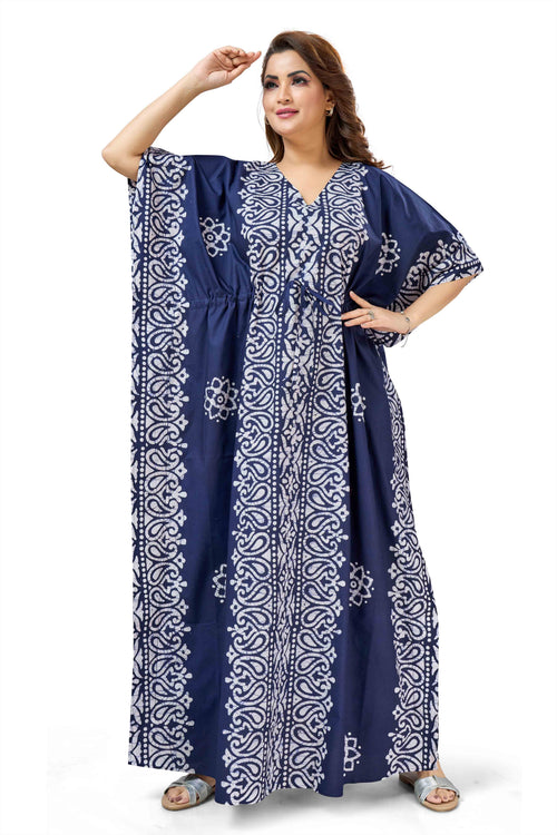 Blue Paisley Design Batik, Hand Dyed Batik, 100% Cotton Kaftan - K212