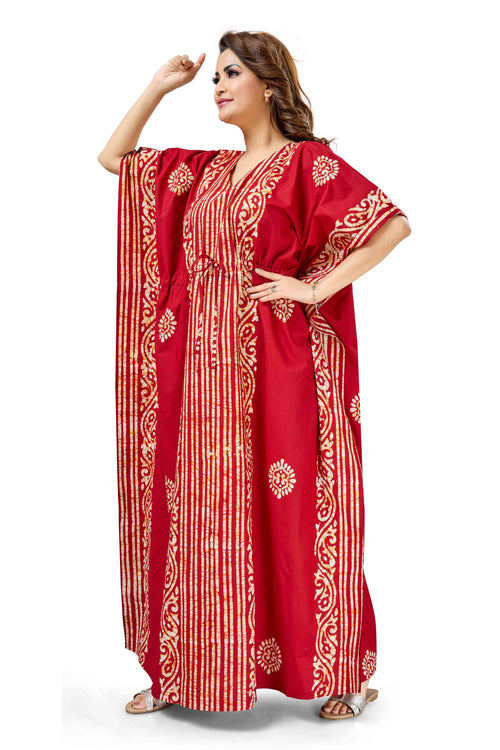 Red Lines Design Batik, Hand Dyed Batik, 100% Cotton Kaftan - K220