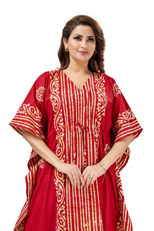 Red Lines Design Batik, Hand Dyed Batik, 100% Cotton Kaftan - K220