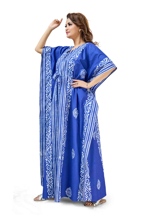 Blue Lines Design Batik, Hand Dyed Batik, 100% Cotton Kaftan - K222
