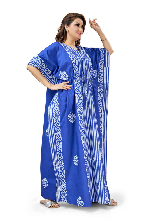 Blue Lines Design Batik, Hand Dyed Batik, 100% Cotton Kaftan - K222