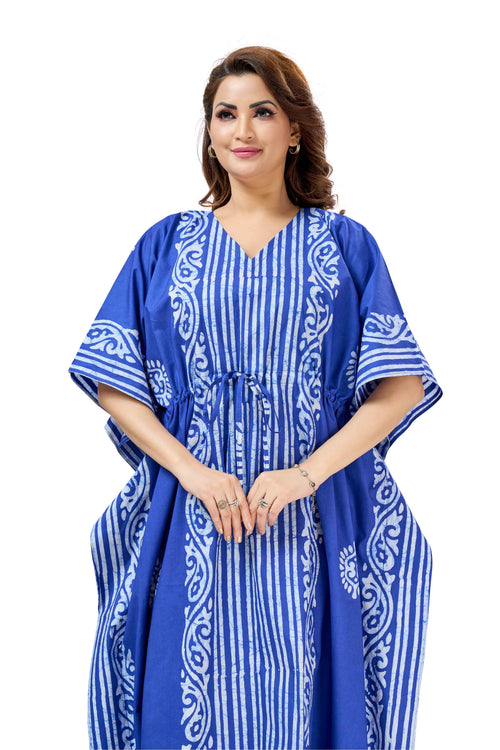 Blue Lines Design Batik, Hand Dyed Batik, 100% Cotton Kaftan - K222