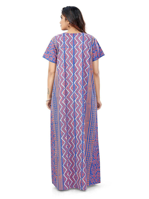 Blue Zig Zag Batik, Hand Dyed Batik, 100% Cotton Night Gown - NG161