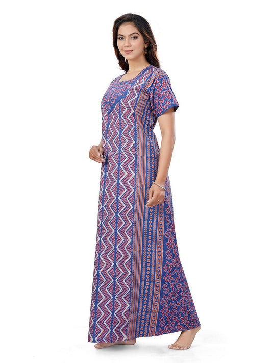 NG161 - Blue Zig Zag Batik, Hand Dyed Batik, 100% Cotton Night Gown - thekaftanshop.com