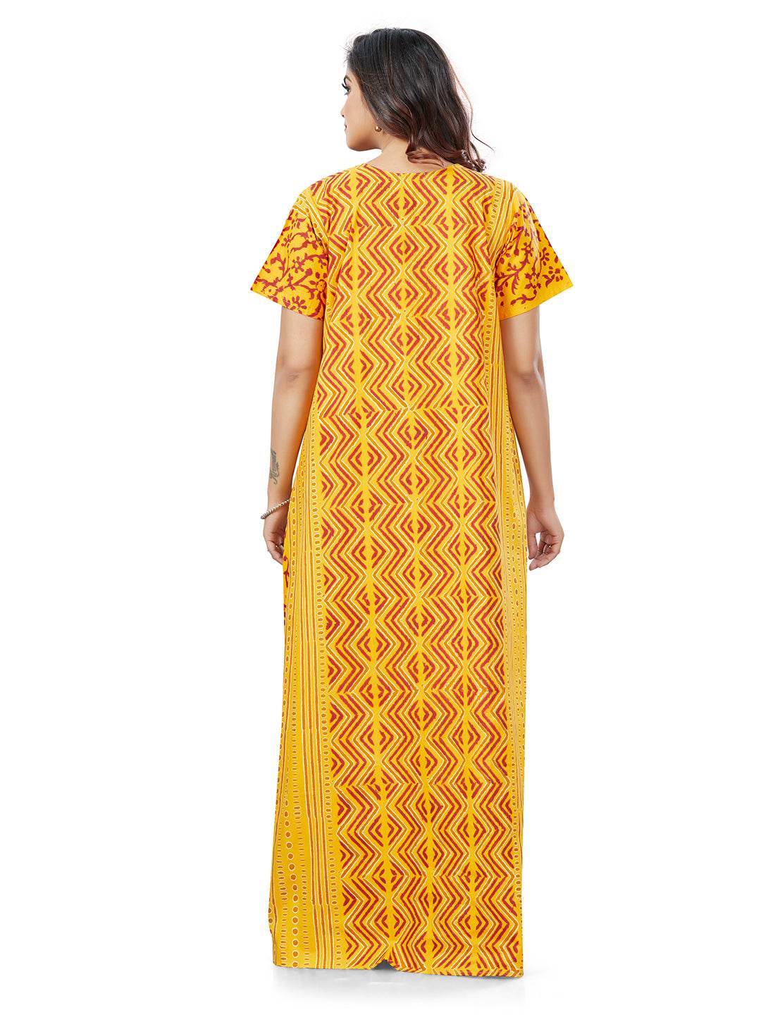 NG162 - Yellow Zig Zag Batik, Hand Dyed Batik, 100% Cotton Night Gown - thekaftanshop.com