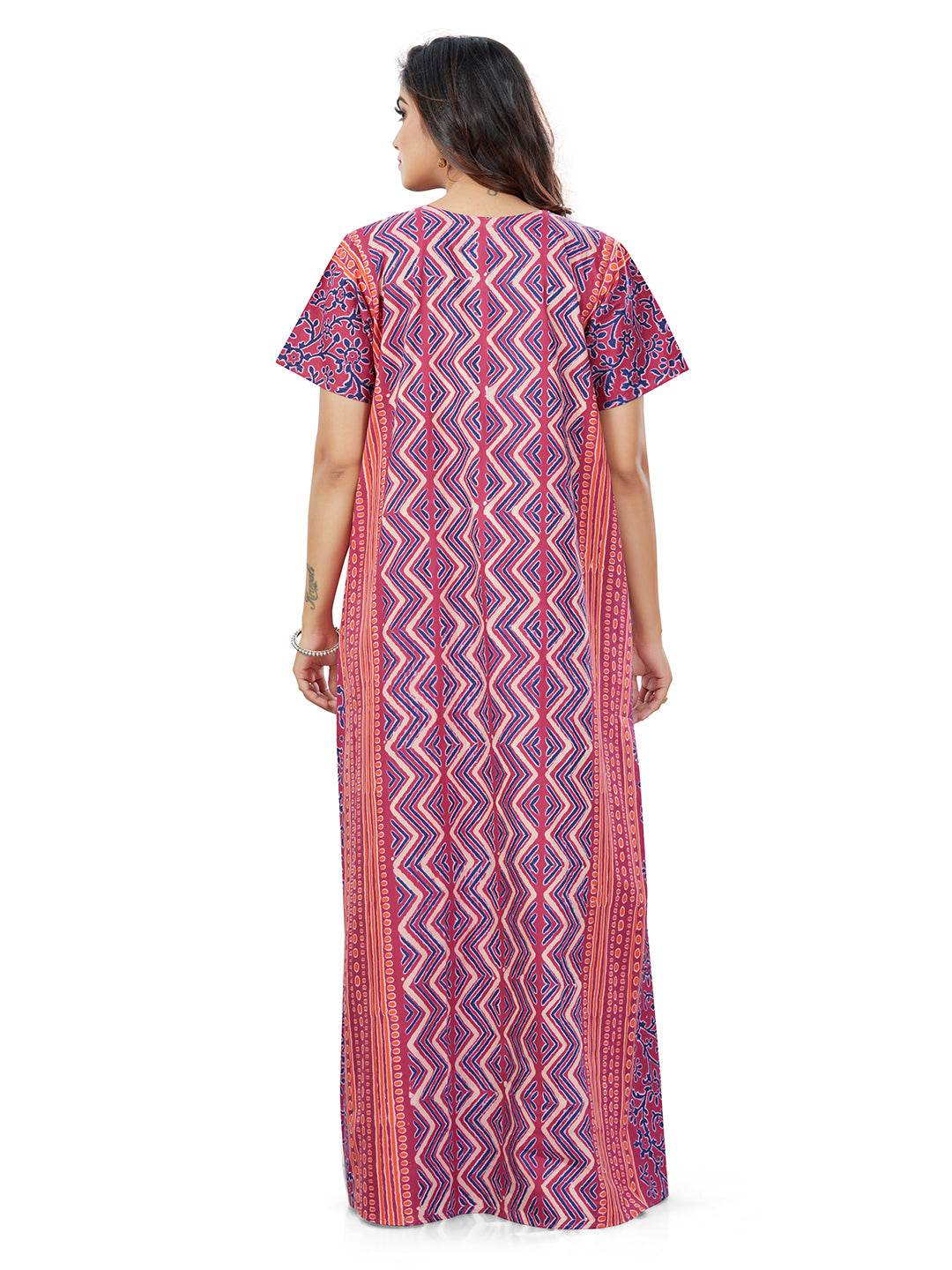 NG163 - Purple Zig Zag Batik, Hand Dyed Batik, 100% Cotton Night Gown - thekaftanshop.com