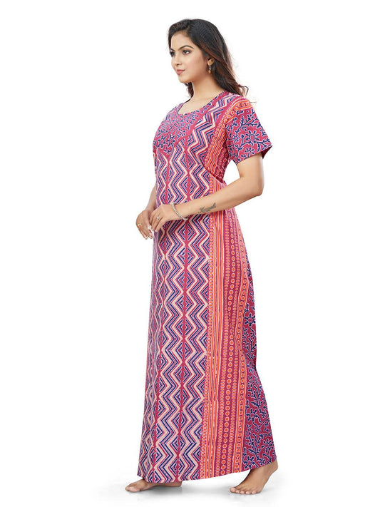 NG163 - Purple Zig Zag Batik, Hand Dyed Batik, 100% Cotton Night Gown - thekaftanshop.com