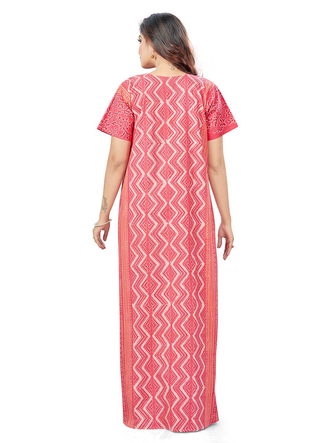 NG160 - Pink Zig Zag Batik, Hand Dyed Batik, 100% Cotton Night Gown - thekaftanshop.com