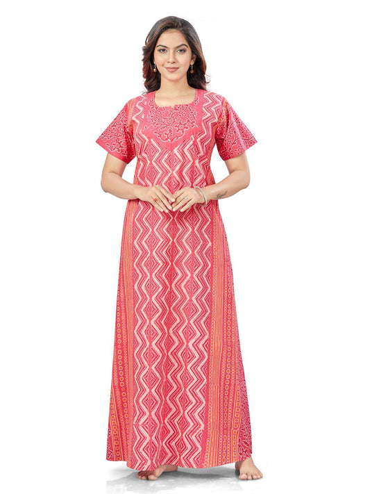 NG160 - Pink Zig Zag Batik, Hand Dyed Batik, 100% Cotton Night Gown - thekaftanshop.com