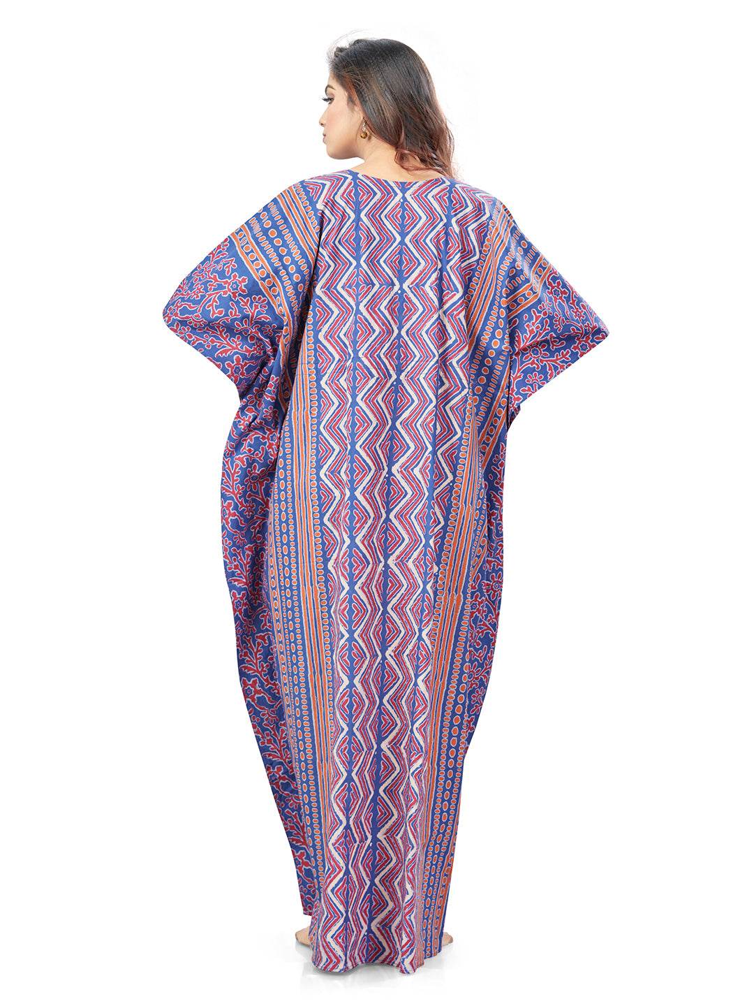 K161 - Blue Zig Zag Batik, Hand Dyed Batik, 100% Cotton Kaftan - thekaftanshop.com