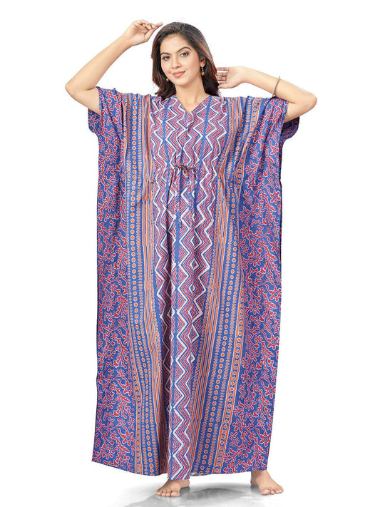 K161 - Blue Zig Zag Batik, Hand Dyed Batik, 100% Cotton Kaftan - thekaftanshop.com