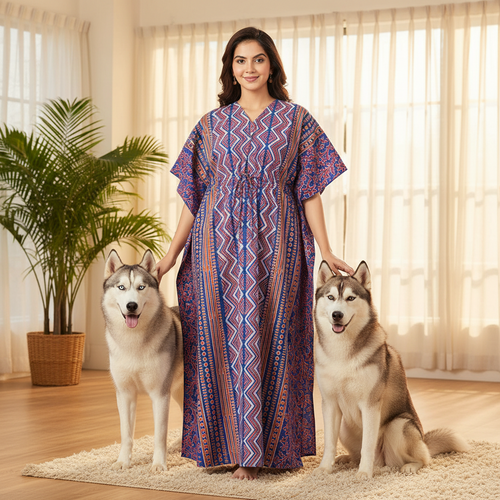 Blue Zig Zag Batik, Hand Dyed Batik, 100% Cotton Kaftan - K161