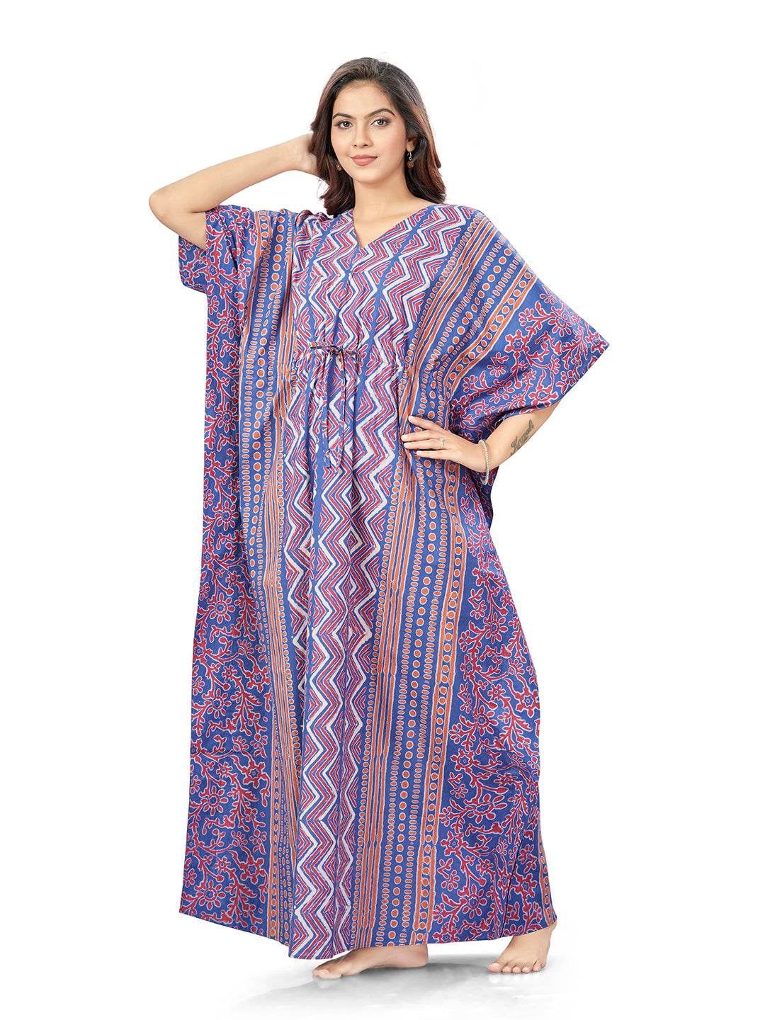 K161 - Blue Zig Zag Batik, Hand Dyed Batik, 100% Cotton Kaftan - thekaftanshop.com