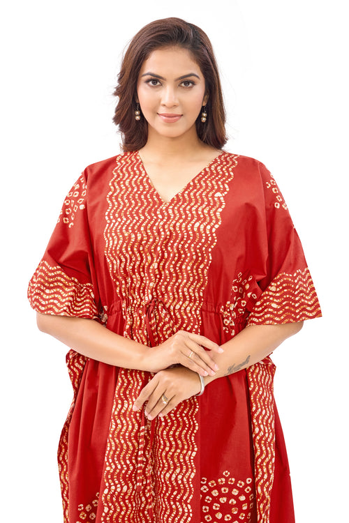Red Waves Design Batik, Hand Dyed Batik, 100% Cotton Kaftan - K190