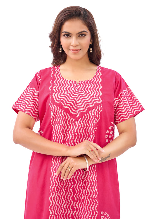 Pink Waves Design Batik, Hand Dyed Batik, 100% Cotton Night Gown - NG194